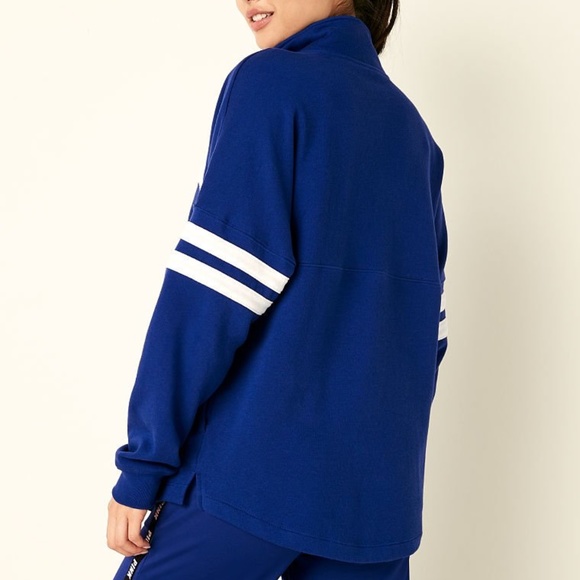 Victoria's Secret PINK Fleece Oversized Quarter-Zip Sweatshirt Ensign Blue L NEW - Picture 2 of 4